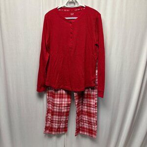 Gap Red Henley Long Sleeve Top Plaid Pajama Pants Set Womens Size Large NEW